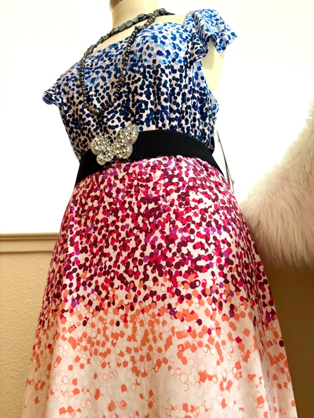 NWT 14 Julia Jordan Ombre Dot Flutter Sleeve Maxi Dress
